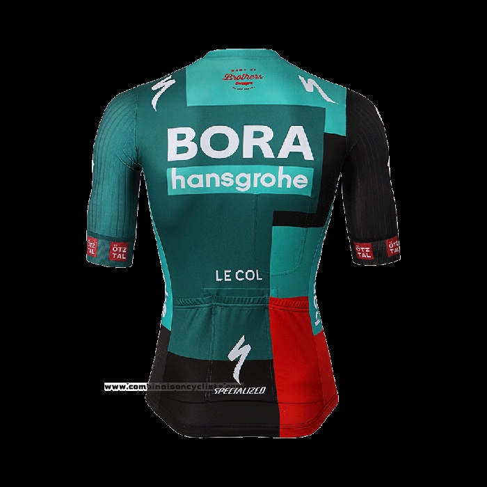 2022 Maillot Cyclisme Bora Hansgrone Vert Rouge Manches Courtes et Cuissard